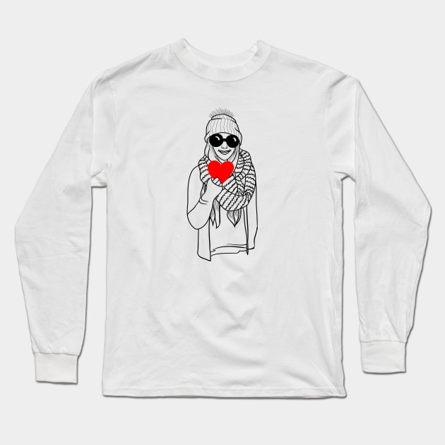 Girl in sunglasses holding heart Long Sleeve T-Shirt by fears